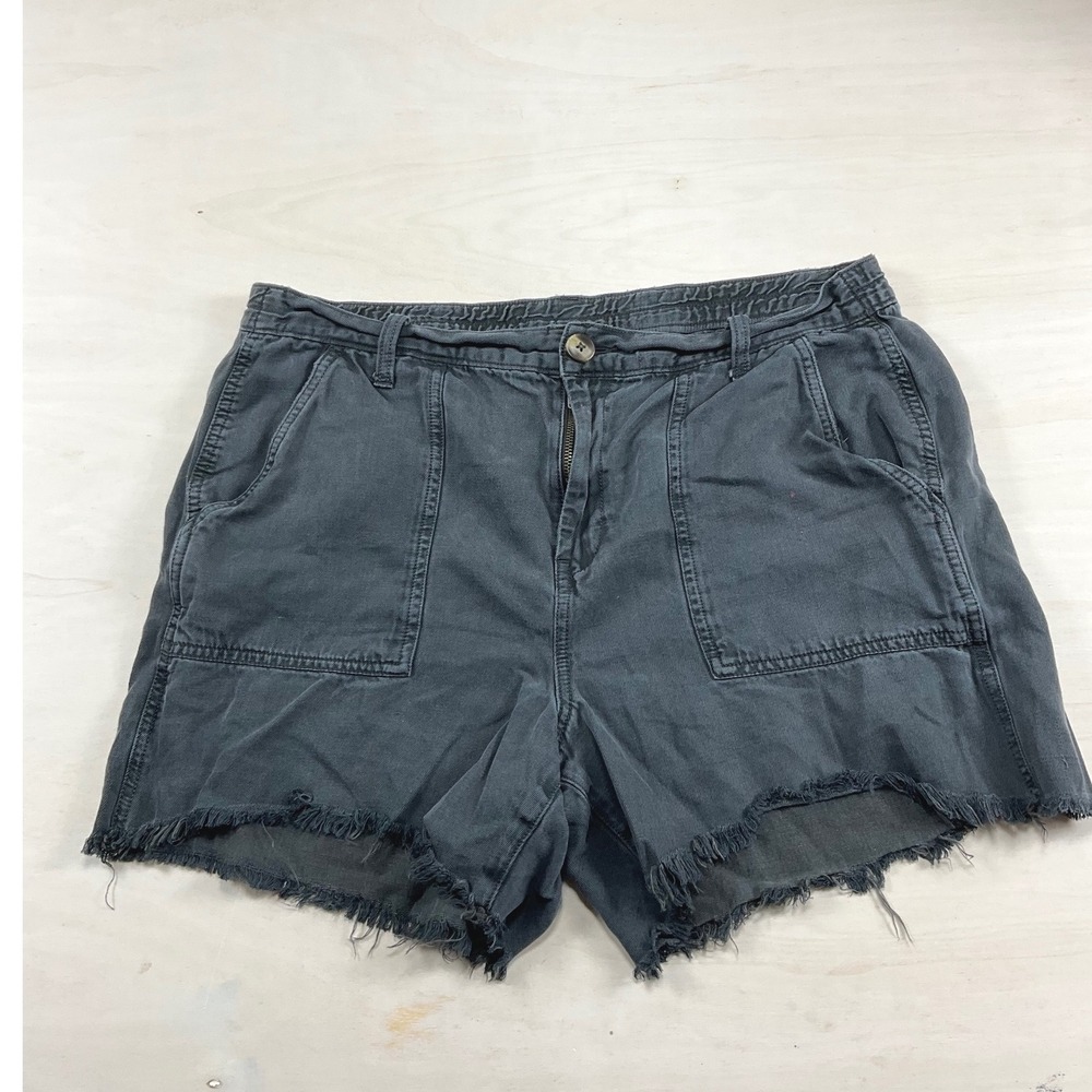 Aerie Womens gray High Waisted Raw Hem Utility Shorts Large Frayed Pockets